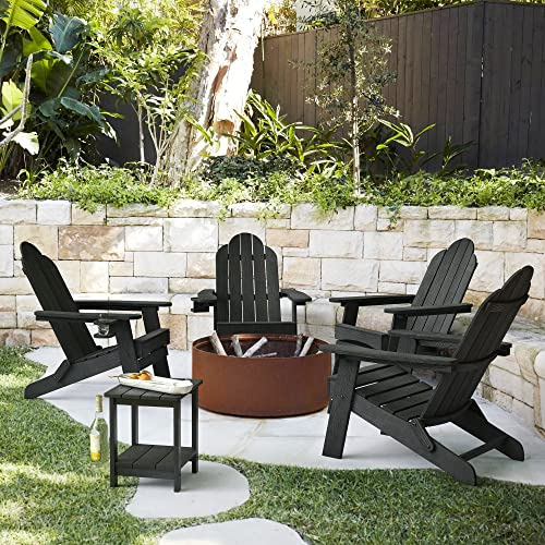 Lue Bona Folding Adirondack Chair Set De 4, Black Hdps Fire