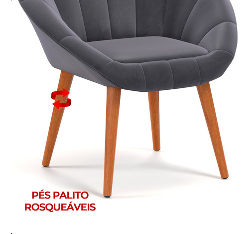Poltrona Sala De Jantar Sofia Decorativa Em Veludo Bege Cor Cinza Desenho Do Tecido Liso