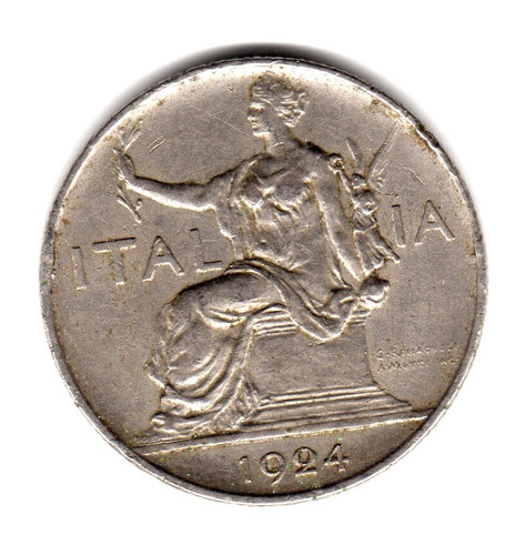 Italia Reino Moneda 1 Lira Año 1924 R Km#62