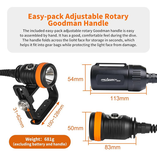 Linterna De Buceo Orcatorch D620 V2.0 2700 Lúmenes 3 Modos