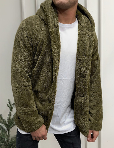 Chaqueta De Invierno Para Hombre Bolsillos De Lana Con Gorra