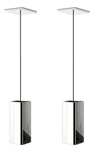 2 Pendentes Industrial Inox Quadrado Moderno Luminária ELG