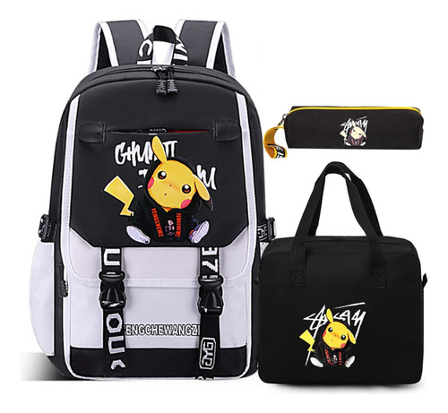 Mochila Impermeable De Gran Capacidad Usb Pikachu