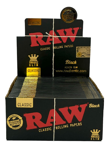 Caixa De Seda Raw Black Original Classic Preta Gold Com Selo