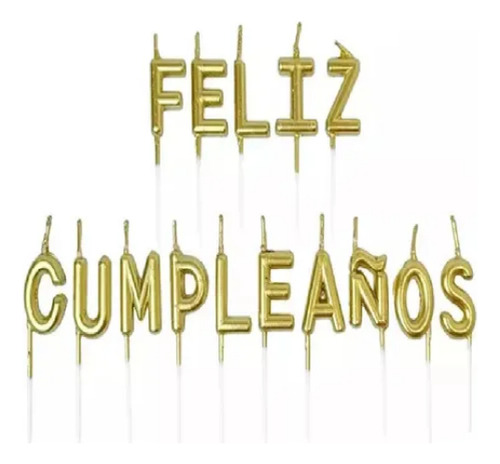 Vela Letras Metalizado Feliz Cumpleaños Cotillòn Deco Pastel Dorado