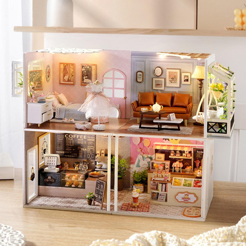Casa De Muñecas Hecha A Mano Kit De Bricolaje Cafetería