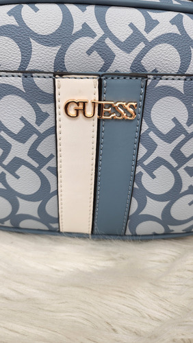 Crossbody Guess Jg970870 Nueva 100 % Original Con Etiqueta Azul Acero Estampado Oro Azul Acero