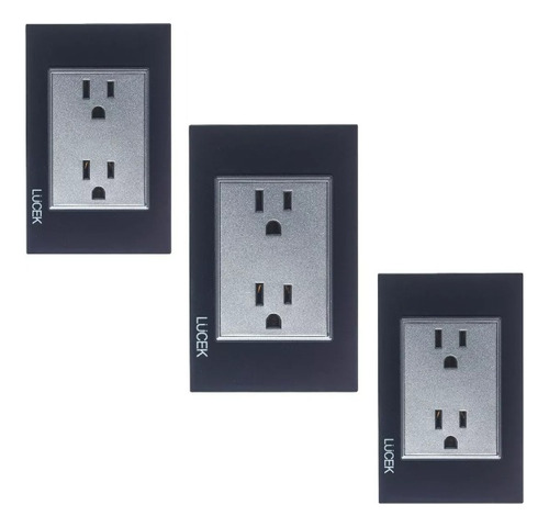 Placa Negra, Contacto Dúplex, 3pz Lucek Cristal Espejo Negro