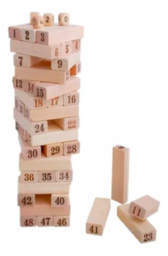 Juego  Familiar Didáctico Torre Madera Bloques (jenga) Dados