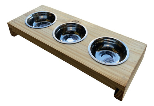 Comedero Bebedero De Gato 3ple Bowl Elevado Madera Barnizada