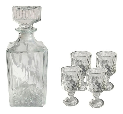 Kit 5 Peças Com 1 Licoreira 910ml + 4 Taças 50ml De Vidro