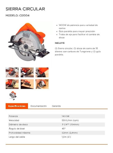 Sierra Circular Black & Decker 7 1/4\'' 1400w (cs1004-b3)