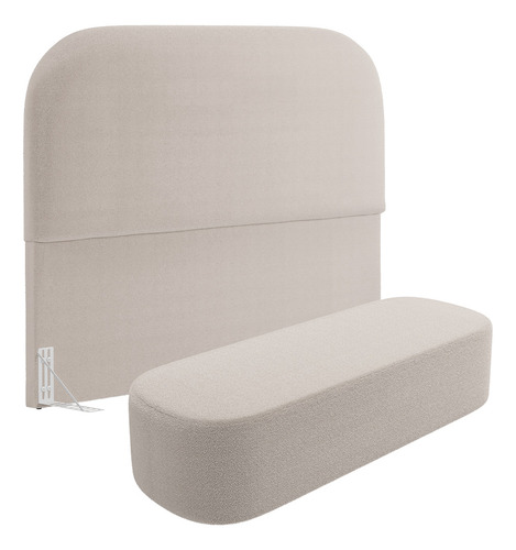 Cabeceira Cama Box 195 Lanna Puff Recamier Doha Bouclê Creme