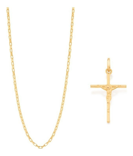 Colar Banhado Ouro 18k Rommanel Unissex 60 Cm Cristo Na Cruz