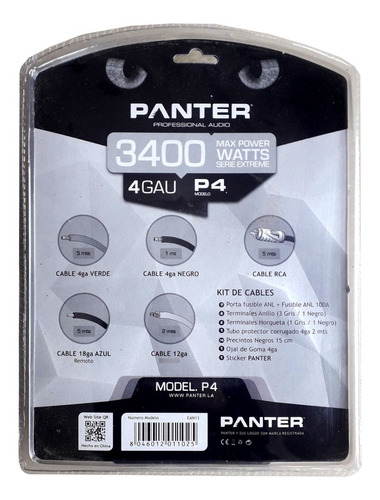 Imagen 2 de 2 de Kit De Cables Panter P4 4 Gauge 3400w - Audio Baires
