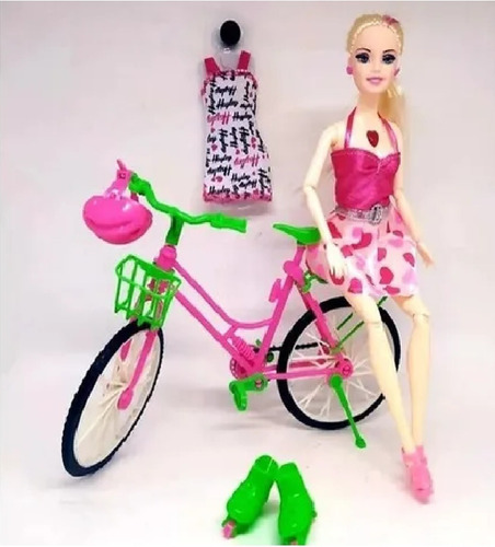 Boneca Hayley Ciclista Articulada Com Patins Vestido Extra