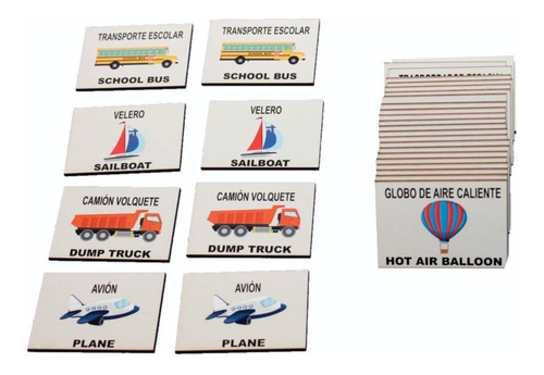 Juego Memoria Transportes Vehiculos 32 Fichas Madera Niños