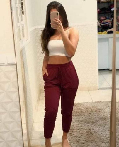 Calça Jogger Feminina Bomber Bengaline Com Elastico E Bolso