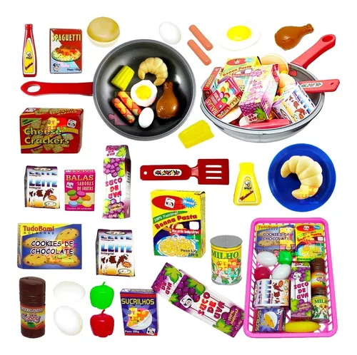 Kit Cozinha Infantil com Frigideira, Ovo e Salsicha - 7 Peças - Jogo de  Panelinhas e Comidinhas