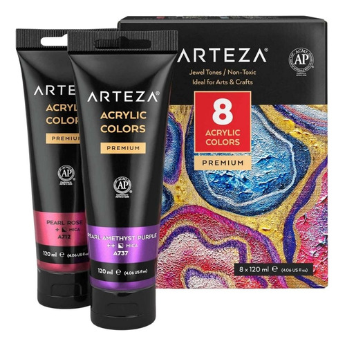 Set De 8 Pinturas Acrilicas Metalicas Arteza Color Joya