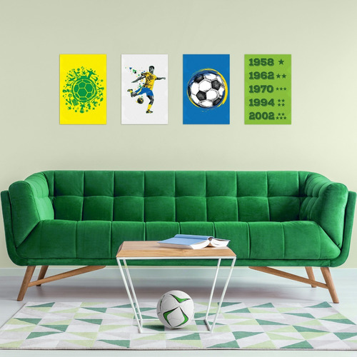 Kit Placa Decorativa Mdf País Do Futebol Verde Amarela 4un