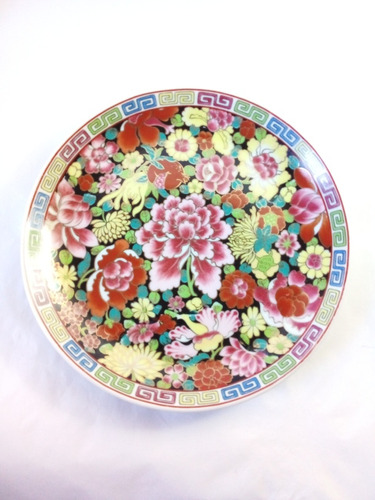 Prato Porcelana Chinesa Pintura Flores Filetadas A Ouro C42