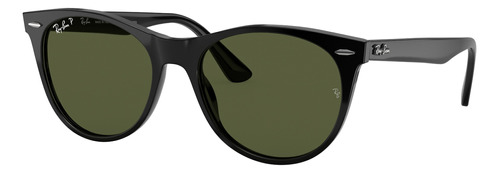 Anteojos de sol polarizados Ray-Ban Wayfarer II Classic Small con marco de acetato color gloss black, lente green clásica, varilla gloss black de acetato - RB2185