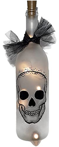 Botella De Vino Pintada Con Calavera De Azúcar Con Luces Na