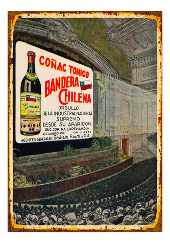 1 Cartel Metal Retro Coñac Tonico Bandera Chilena 40x28 Cm