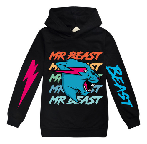 Negro Mrbeast Sudadera Con Capucha Infantil Estampada