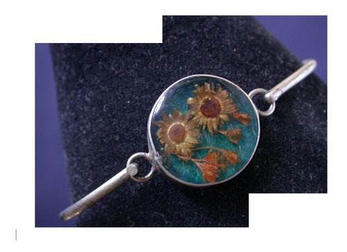 Luli Oferta Pulsera Baño Plata Esclava Resina Y Flores