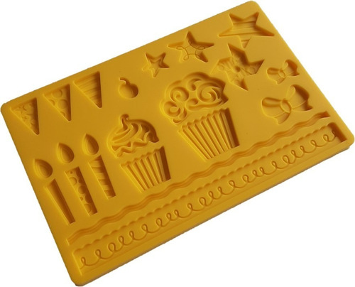 Molde Silicona Fondant Fiesta Cupcakes Banderines Decoracion Color Amarillo