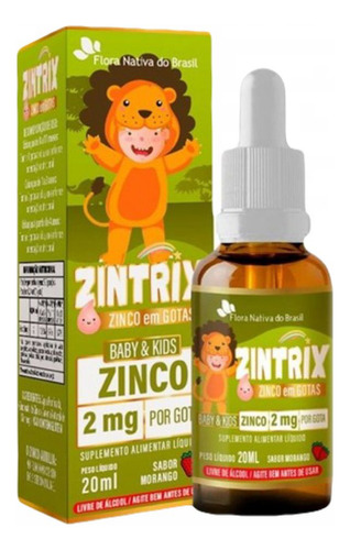 6x Zintrix Zinco Em Gotas Kids- 20ml- Flora Nativa- Morango