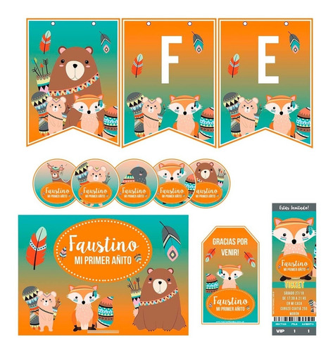 Kit Animales Bosque Impreso Cumple Banderín Invitacion Y Más