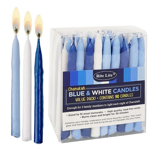 Rite Lite Paquete De 90 Velas Decorativas De Janucá Azul Y B