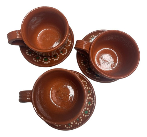 Juego De Tazas Y Plato Barro Artesanal Café Té 400 Ml 6 Pz