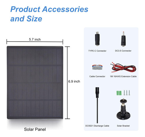 Kbt 6v3w Panel Solar Impermeable Con Puerto Tipo C Y Puerto