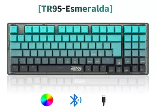 TERPORT TR95 Teclado Mecanico Inalambrico Español TR95 Esmeralda, Bluetooth+usb+cable, Luces Full-RGB, Outemu Red Switch Hotswap, 95 Teclas Antighosting, Juegos&Oficina