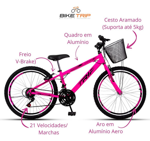Bicicleta Trip Aro 24 Quadro Aluminio Infantil 07 A 11 Anos