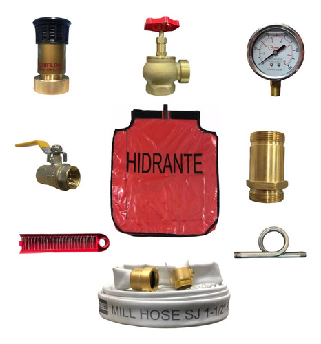 Kit Bolsa Hidrante Contra Incendio Manguera, Chiflon, Manome