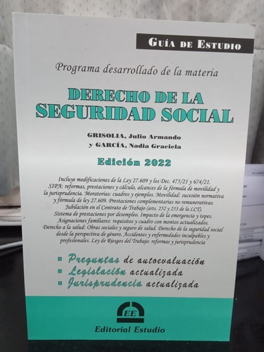 Derecho De La Seguridad Social Grisolia - Guia De Estudio