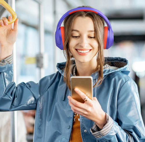Fone De Ouvido Bluetooth Haylou S35 Anc Hybrid Roxo/ Laranja