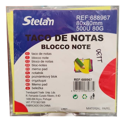 Taco De Notas 80x80mm 500u Stelan Color Multicolor