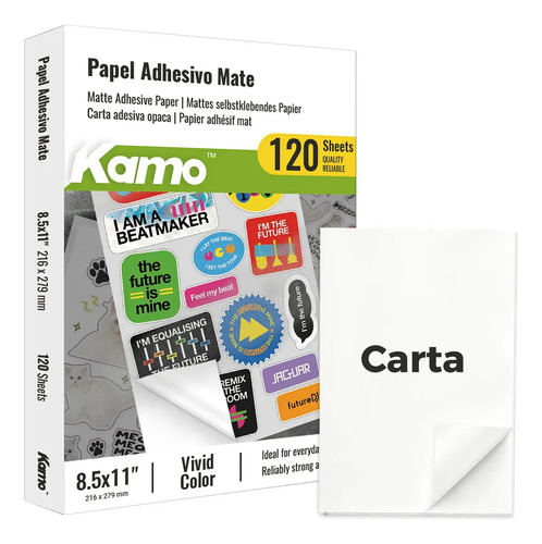 Papel Adhesivo Mate Kamo Tamaño Carta 120 Hojas Blanco