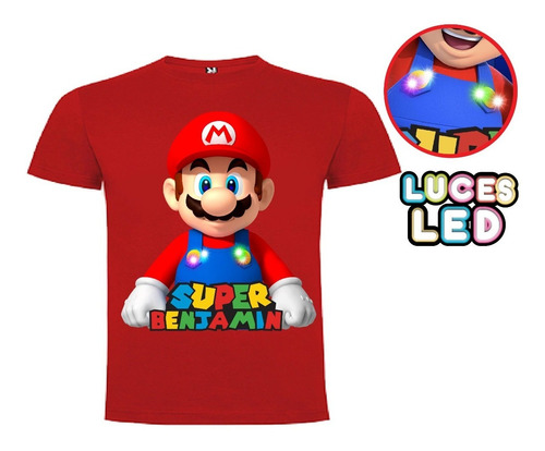 Polera Super Mario Bros Con Luces Led Personalizada Niños