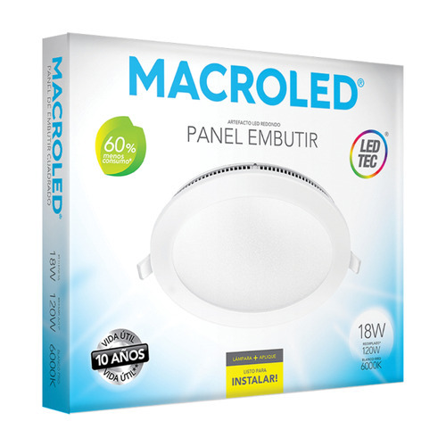 Imagen 1 de 2 de Panel Plafon Led 18w Embutir Redondo Luz Fria Macroled Per18cw