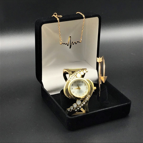 Relógio Feminino Dourado, Colar, Pulseira Presente Criativo