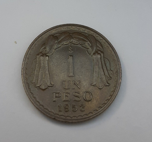Un Peso 1953 Chile Variante 5 Incompleto En Su Primer Trazo