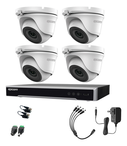 Epcom Kit De 4 Camaras De Seguridad Metalicas Domo 5mp Protección Ip66 Para Uso Exterior + Dvr 4ch Turbohd Con Detección De Movimiento Y Salida De Alarma Modelo Ev8004e50-plus-sc