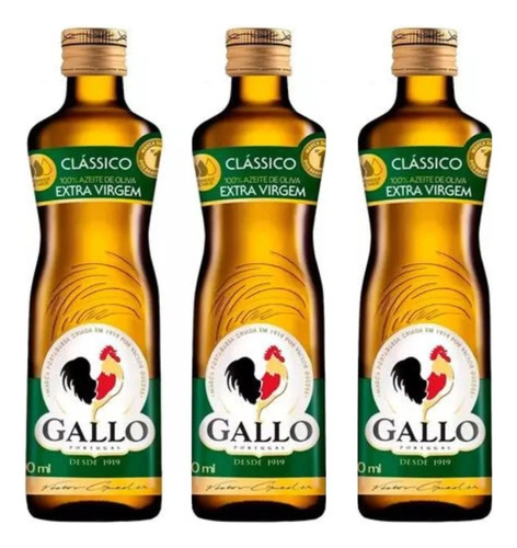 Kit Com 03 Unidades Azeite Gallo Extra Virgem Clássico 250ml
